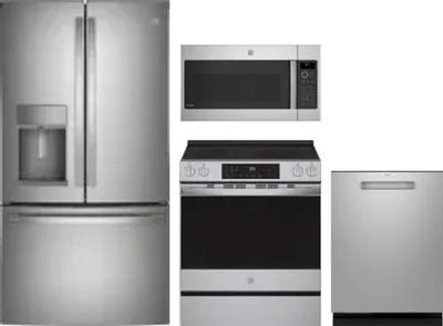 4 Piece Package Includes Refrigerator, Range, Microwave And Dishwasher